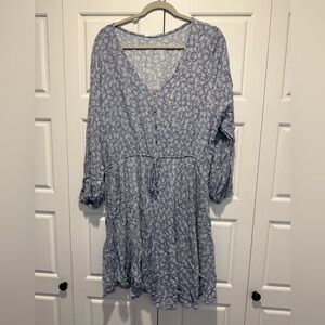Floral Blue Plus Size Dress - 3XL